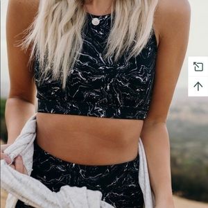 "Mackenzie" High Neck Sports Bra, Black Marble